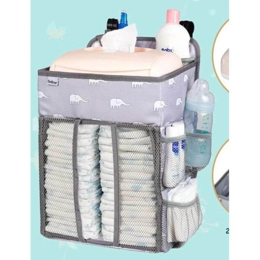 Hanging Diaper Caddy Organizer - Diaper Stacker for Changing Table, Hooks, Hang